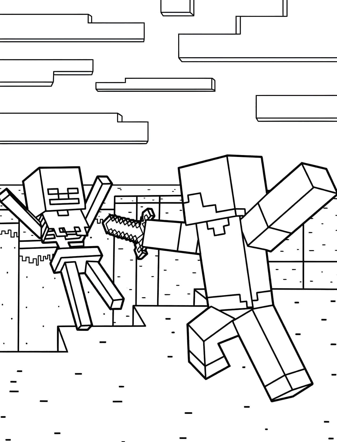Desenho Desenho Do Steve Empurrando Esqueleto Para Colorir Minecraft - Desenho de Minecraft para colorir e imprimir grátis