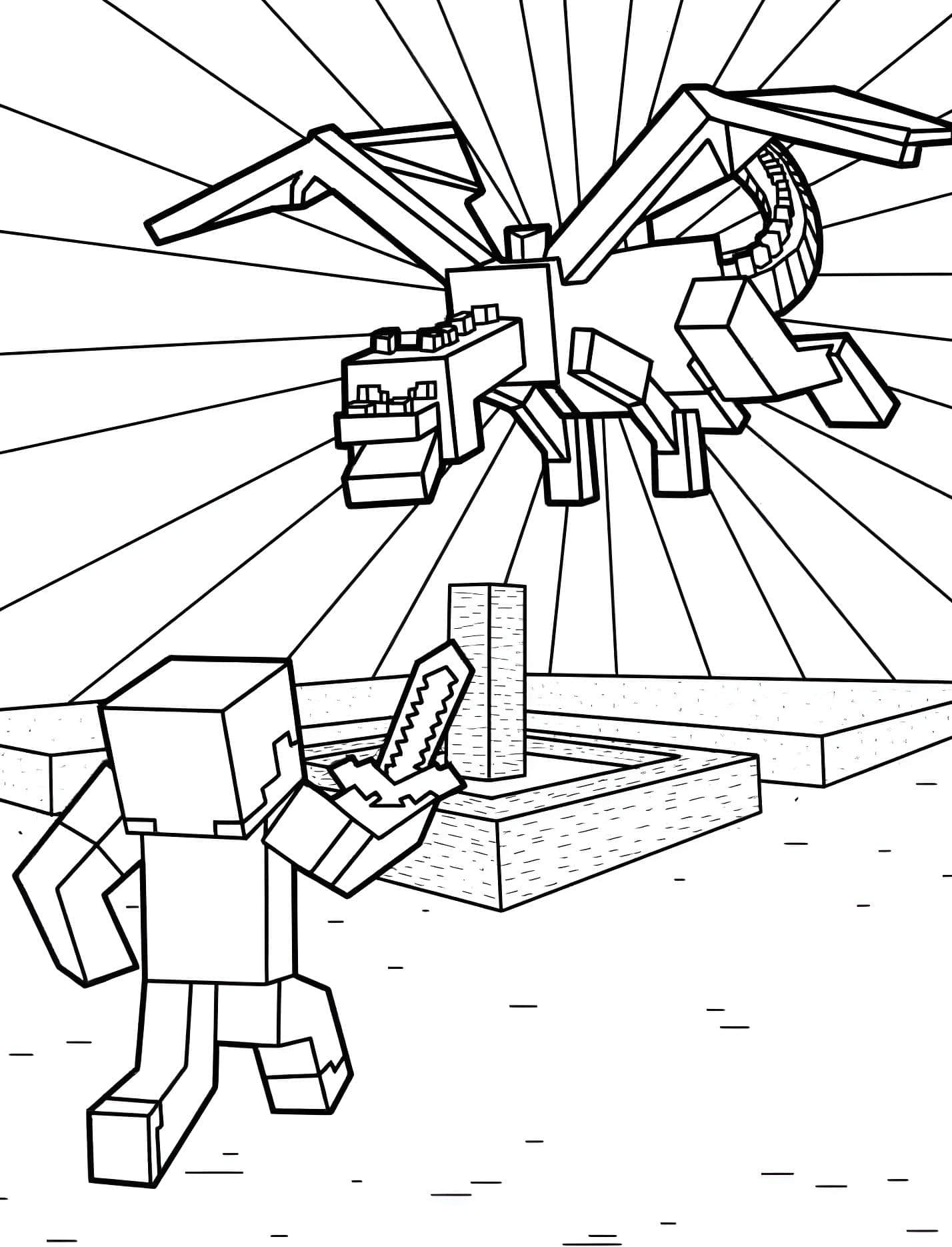 Desenho Steve E Dragao Do Minecraft Para Colorir Minecraft - Desenho de Minecraft para colorir e imprimir grátis